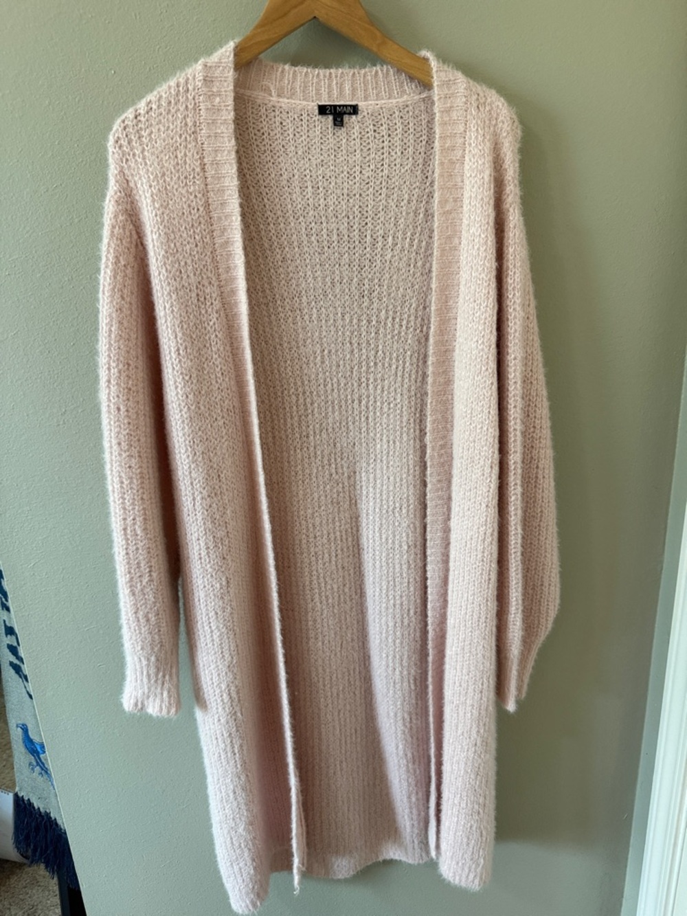 21men Open-Front Long Knit Cardigan - Light Blush Pink